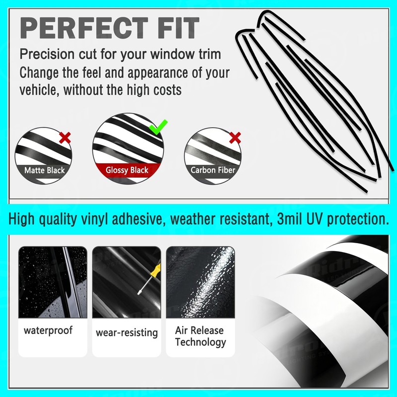 Chrome Delete Blackout Overlay for 2018-24 Toyota Camry Window Trim Glossy Black gallery
