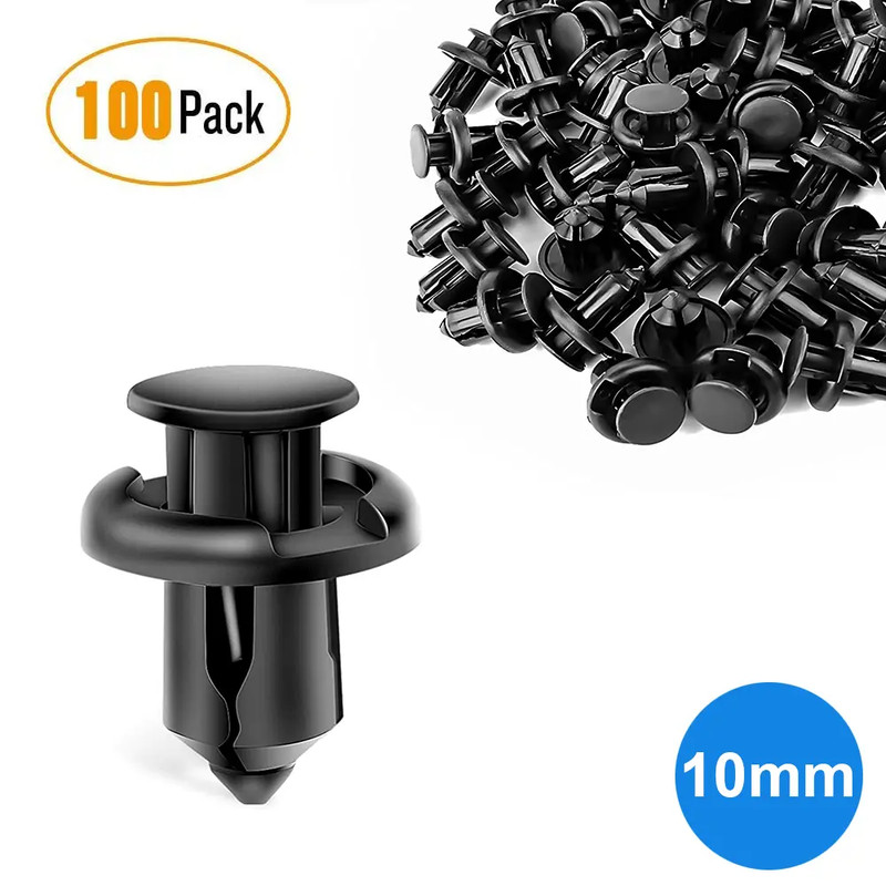 100 PCS 10mm Hole RETAINER Clips BUMPER Car Fender Fastener Rivet Push Type BODY