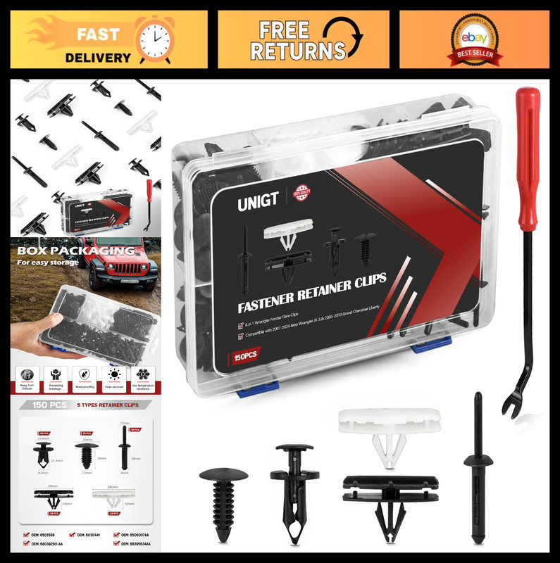 6-in-1 Fender Flare Clips for Jeep Wrangler JK JL & Grand Cherokee – Push Type R