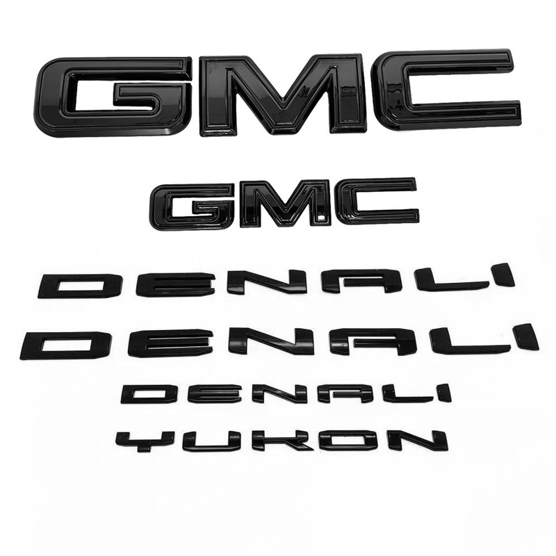 Kit OEM Grille & Rear Black GMC two Denali Emblem badge for 2021-24 Yukon Gloss