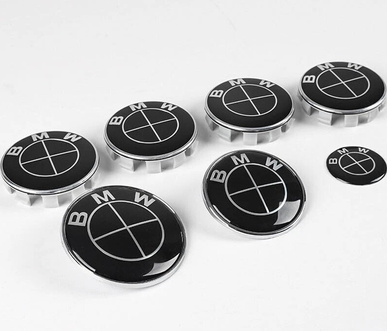 7Pcs Black Hood Wheel Emblem Rim Hub Caps Badges for BMW 82mm 74mm 68mm 45mm