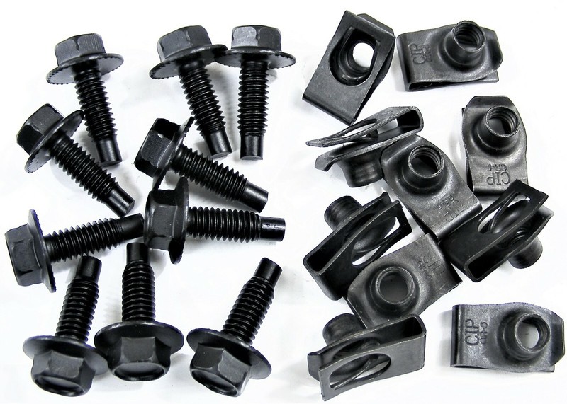 CHEVY Body Bolts & U-nut Clips- 5/16-18 x 1" Long- 1/2" Hex- 20pcs (10ea)- #411