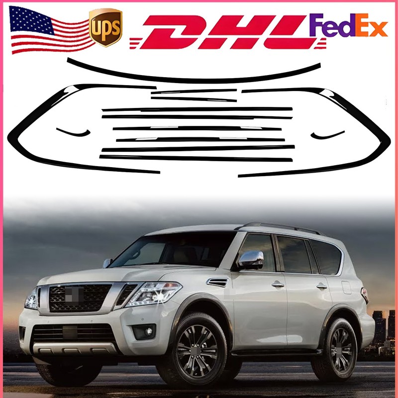 13PCS Window Molding Trim Frame Strips For Nissan Armada 2018-2024 Glossy Black