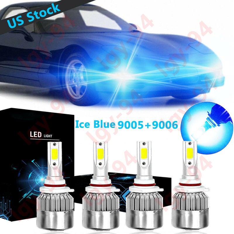 Ice Blue 9005+9006 LED Headlight Bulb 8000K Combo C6 For Corvette C5 1997-2004