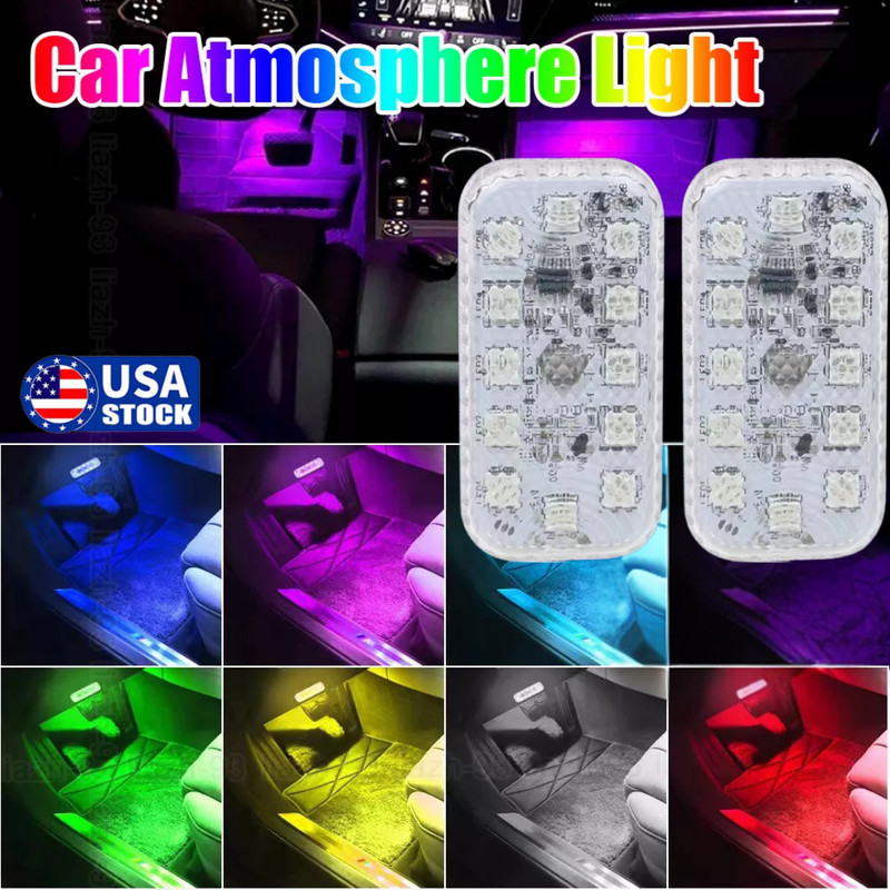 2× Car Multicolor LED Light Car Atmosphere Ambient Lights Bright Lamp Gift USA