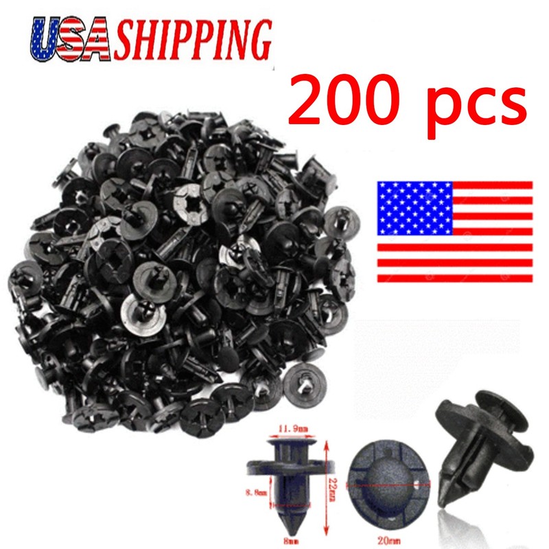 200Pcs Bumper Clips 8mm Plastic Rivet Fastener Mud Flaps Fender Push for NISSAN