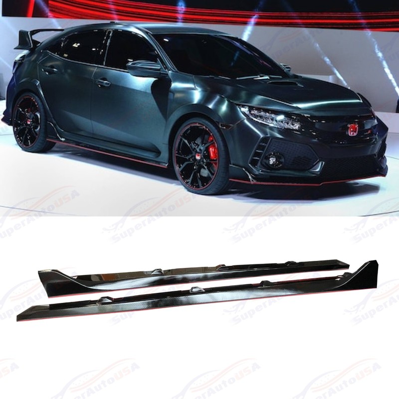 Fits 2016-21 Civic Hatchback Carbon Fiber Print Side Skirt Body Kit w/ Red Trims gallery