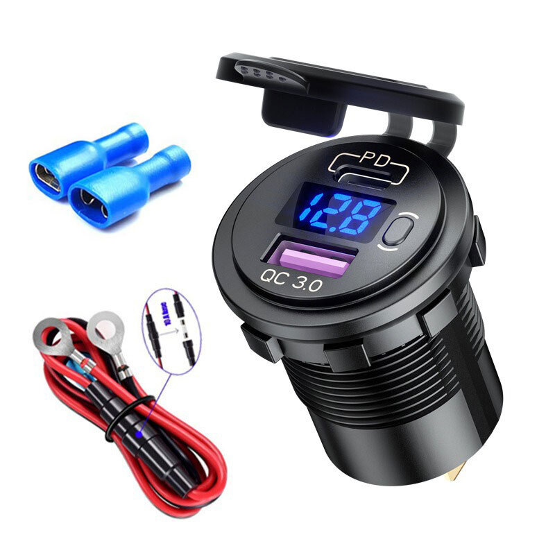 12V QC3.0 Dual USB Car Fast Charger Socket Power Outlet LED Voltmeter Waterproof gallery