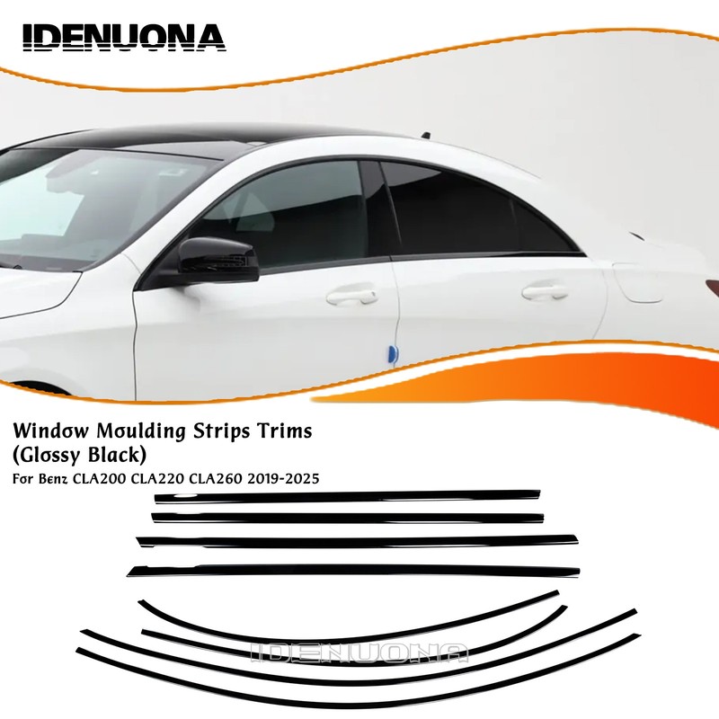Car Window Strip Cover Trims Moulding Strip For Benz CLA200 19-26 Gloss Black