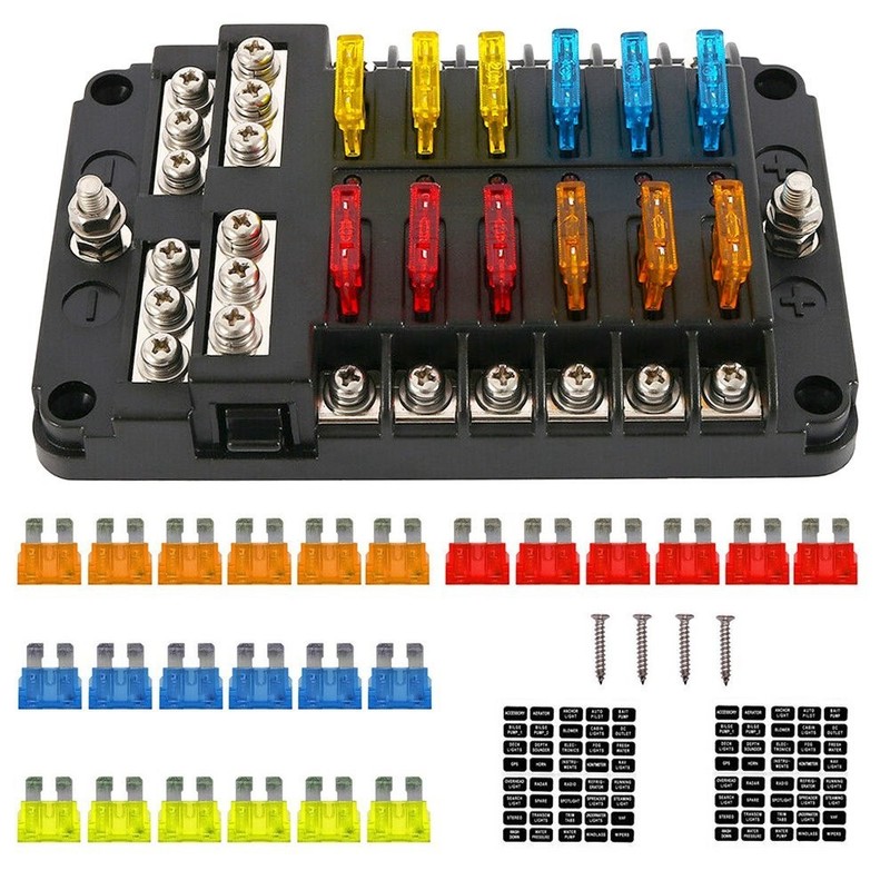 12 Way Blade Fuse Box Holder Circuit Block Panel Car Caravan Boat DC 32V-12V gallery