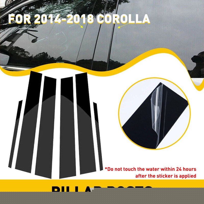 Glossy Black Window Pillar Posts Door Trim Cover For Toyota Corolla 2014-2018