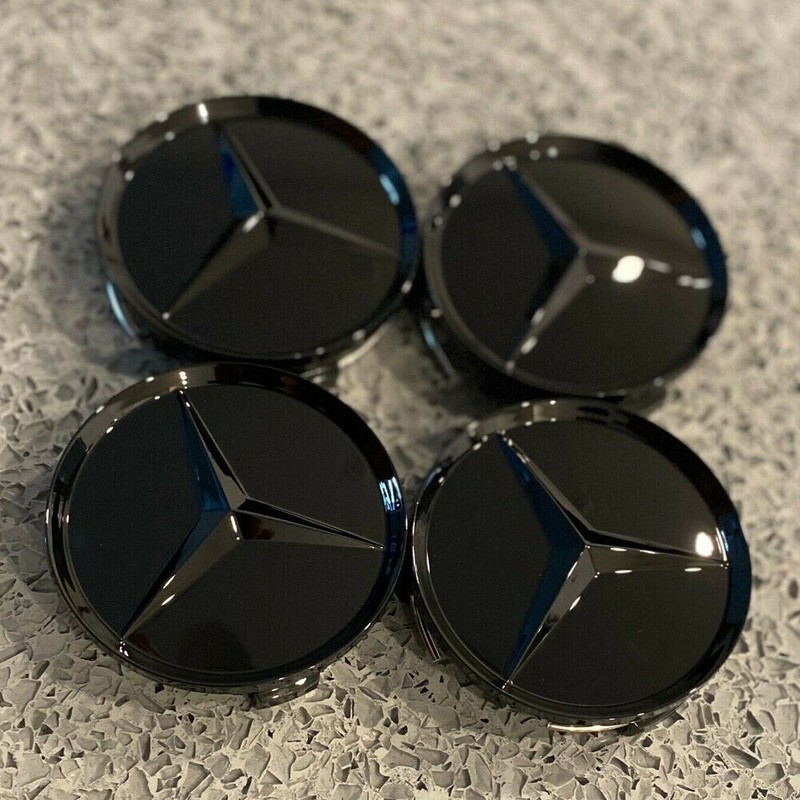 4PC Wheel Center Caps 75mm Glossy BLACK Rim Emblem Hubcap Cover 3″