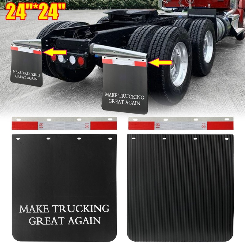 Semi Truck Trailer Pickup 24x24" HDPE Mud Flaps Splash Guards & Reflectors Pair