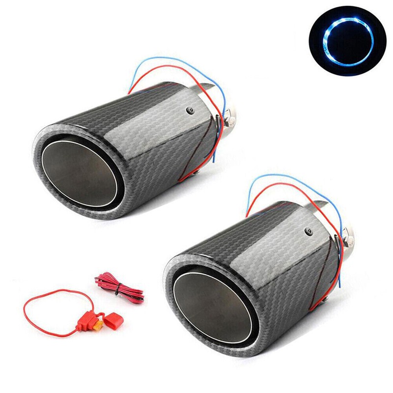 2PCS Modified LED Luminous Muffler Tip Tail Pipe Carbon Fiber Curved Universal