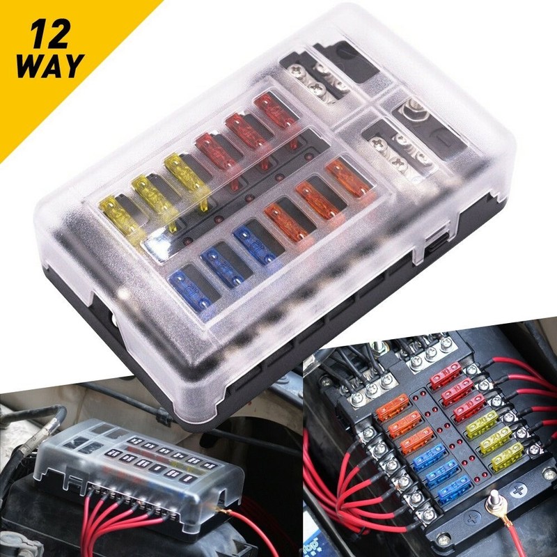 12 Way Blade Fuse Box Holder Circuit Block Panel Car Caravan Boat DC 32V-12V