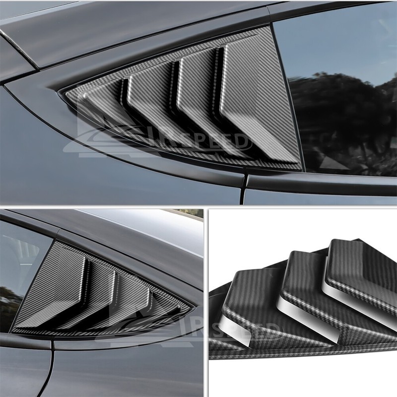 Rear Triangular Window Shutter Cover Matte Carbon Print For Tesla Model 3 17-24 gallery