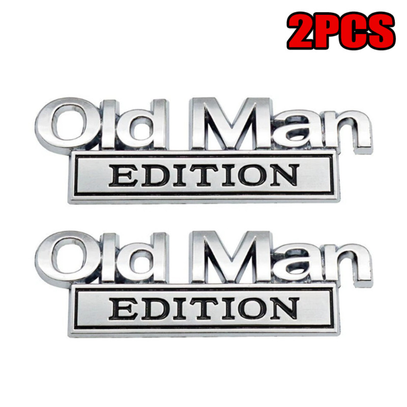 2x Silver Black Metal Old Man Edition Side Rear Front Hood Trunk Emblem 3D Badge