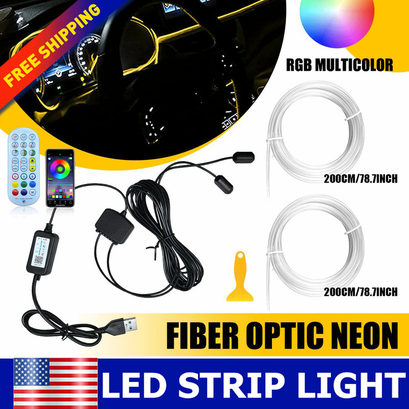 Neon LED Light Trim Glow Optic Fiber Strip Car Interior Lighting Ambient Kit APP