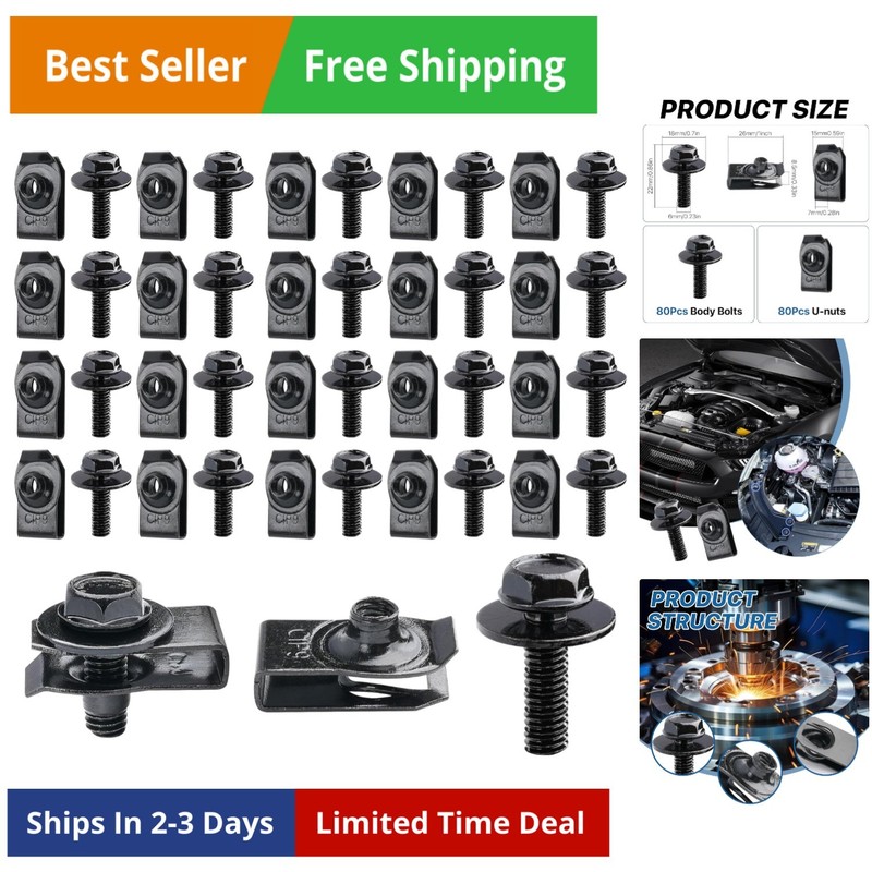 160Pcs Engine Under Cover Body Bolts & U-Nut Clips, 6MM Metal Car Retainer Cl…