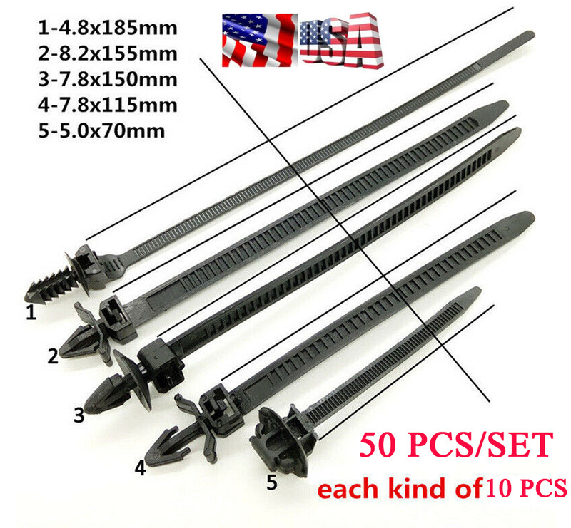 50X Car Line Cable-Ties Zip Wrap Push Rivet Clip Wiring Loom Harness Fastener US