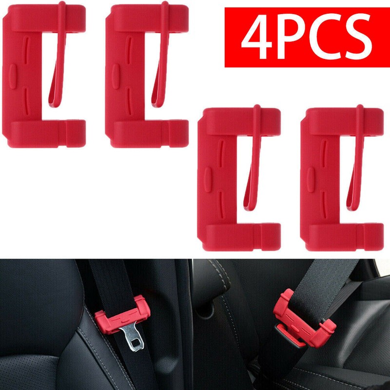 4PCS RED Car Seat Belt Buckle Clip Anti-Scratch Protector Cover Accessories NEW