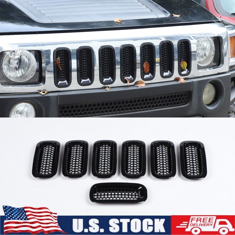 7PCS Black Front Grille Inserts Cover Trim Accessories For Hummer H3 2005-09 US