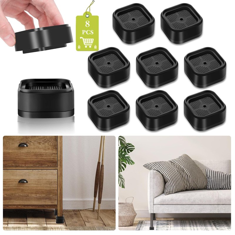 8 Pack Furniture Risers 1 or 2 Inch, Adjustable Bed 8 Pack, Black