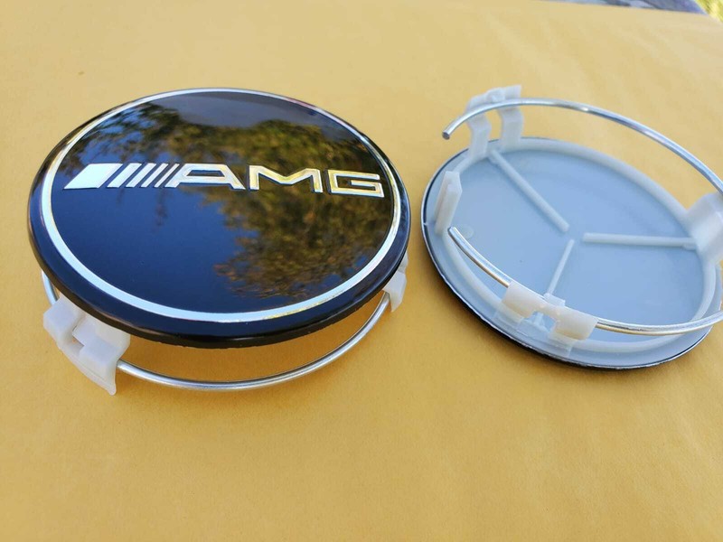 4 AMG Set For Mercedes Benz BLACK AMG Center Caps 3 Inch/75mm Fits Most Models