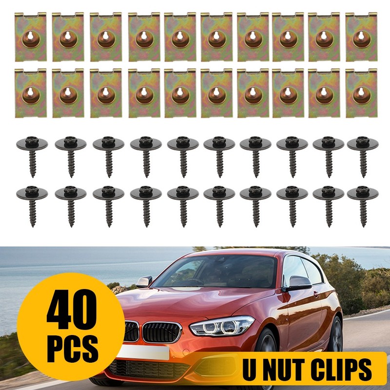 U Nut Clips Gasket Fastener 40Pcs Metal Car Screw Body Fender Bumper Retainer