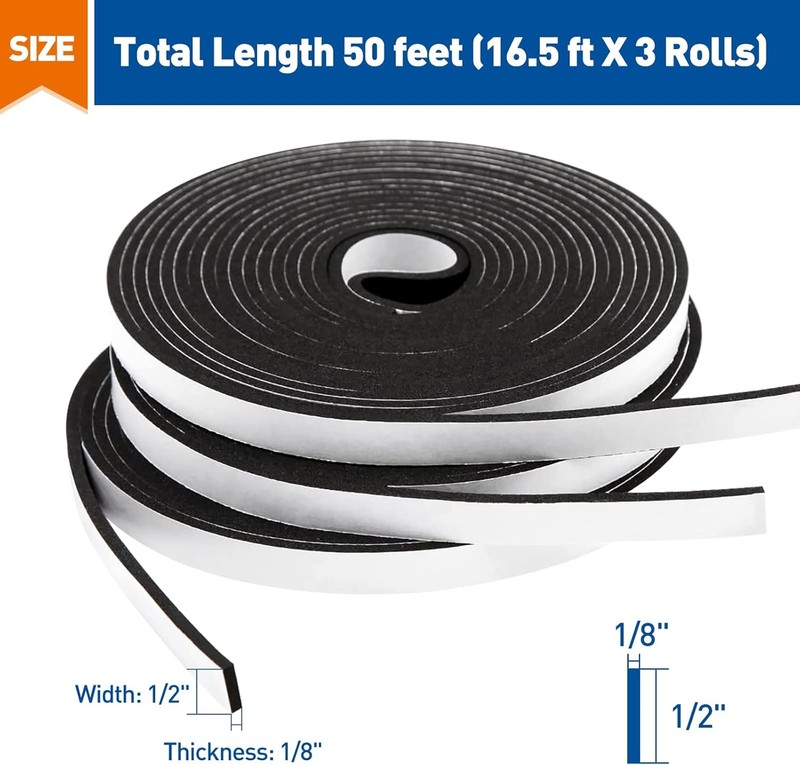 MAGZO Weather Stripping Door Seal, 1/2 Inch Wide 1/2in * 1/8in * 50FT, Black gallery