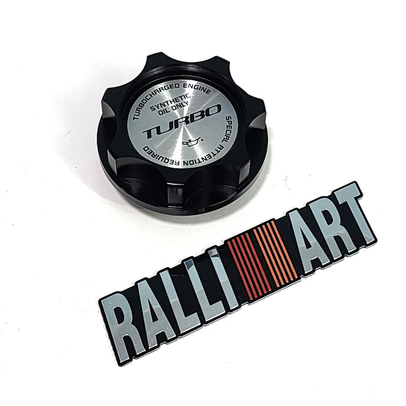 BLACK OIL CAP TURBO FOR MITSUBISHI ECLIPSE MIRAGE LANCER RALLIART EMBLEM JDM