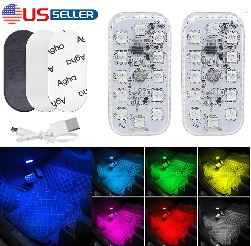 2×Multicolor LED Light Car Atmosphere Ambient Lights Bright Lamp Car Accessories