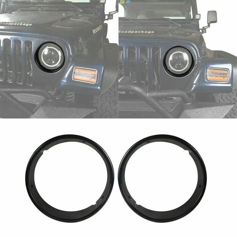 2Pcs Bezels Headlight Cover Ring ABS Gloss Black for Jeep Wrangler TJ 1997-2006