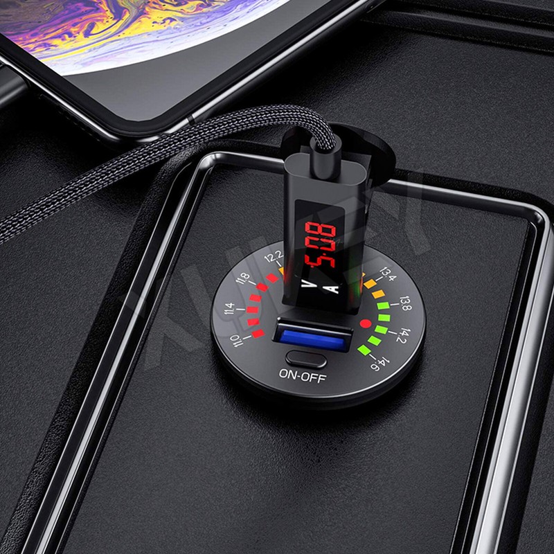 12v QC3.0 Dual USB Car Fast Charger Socket Power Outlet LED Voltmeter Waterproof gallery