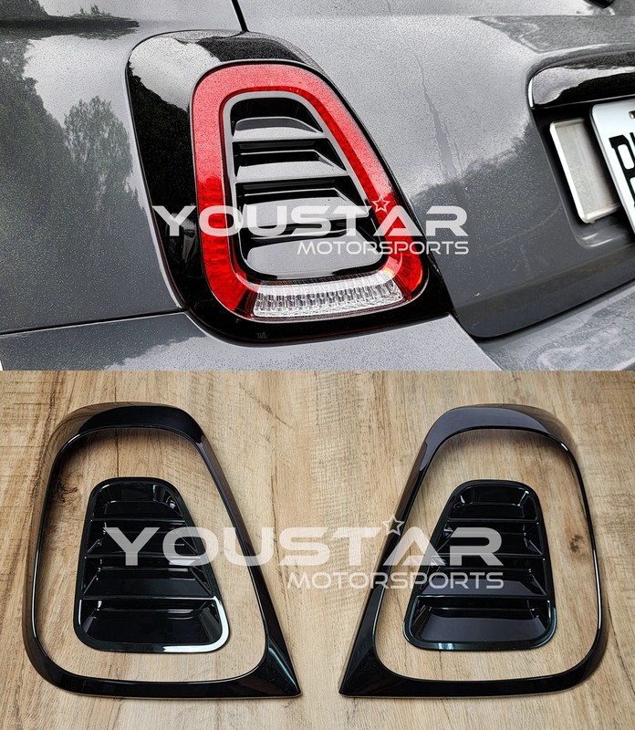 For 2017+ FIAT 500 Abarth 595 695 Gloss Black Taillight Surrounds & 3D Louvers