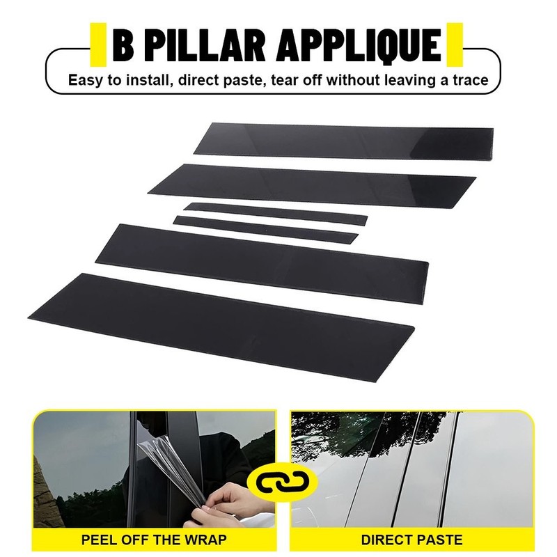 Black Pillar Posts Covers 6PCS Door Trim FOR Honda Civic 4DR Sedan 2006-2011