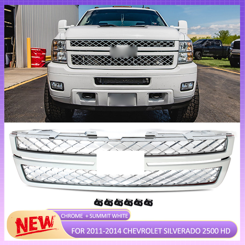Summit White & Chrome Front Bumper Grille For 2011-2014 Silverado 2500 3500 HD