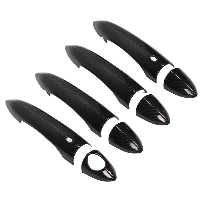 8pcs Exterior Door Handle Cover Trim Carbon Fiber Pattern With Holes Replac LRZO