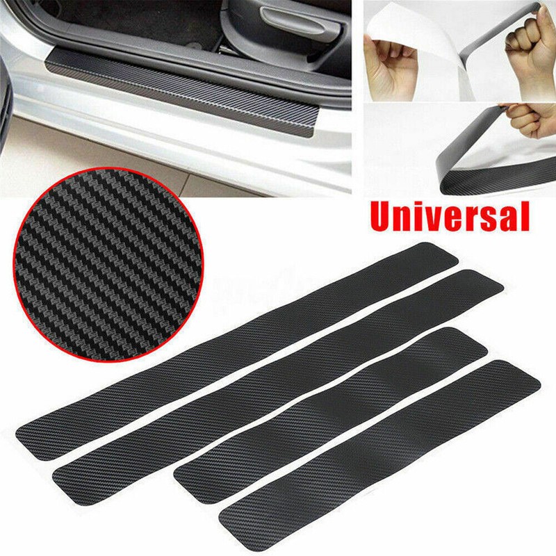 ✨Black Carbon Fiber Scuff Plate Door Sill Cover Panel Step Protector Guard 4PCS✨
