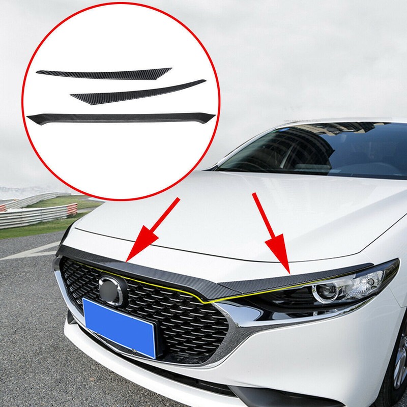 Carbon Fiber Look Front Hood Bonnet Grille Lip Cover Trim For 2019-2023 Mazda 3