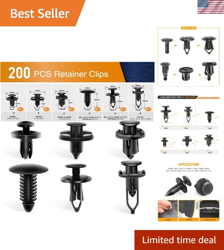 High-Quality 200 Pcs Push Bumper Fastener Clips – Universal Fit for Auto Repair