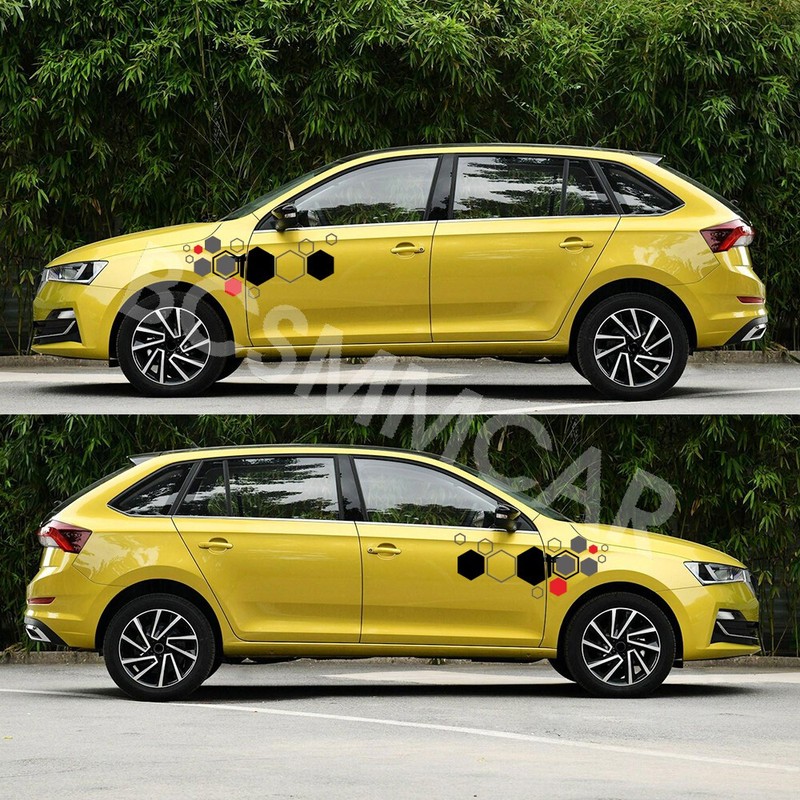 2Pcs Car Body Side Trim Stickers Decals Hexagon Honeycomb Racing Styling Decor gallery