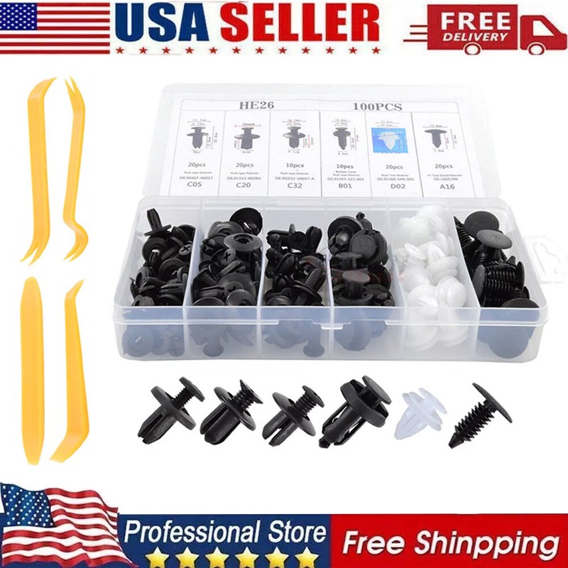 100pcs Auto Car Bumper Retainer Clips Kit Fastener Remover Push Pin Rivet Screw