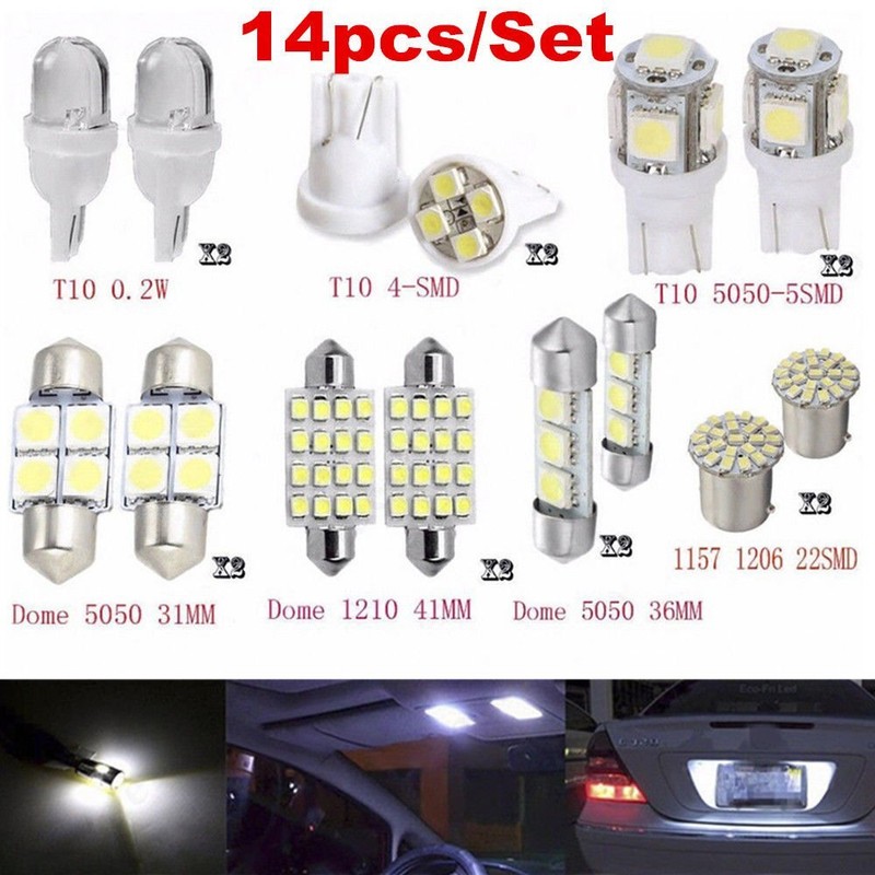 14x Combo LED Car Interior Inside Light Dome Map Door License Plate Lights White