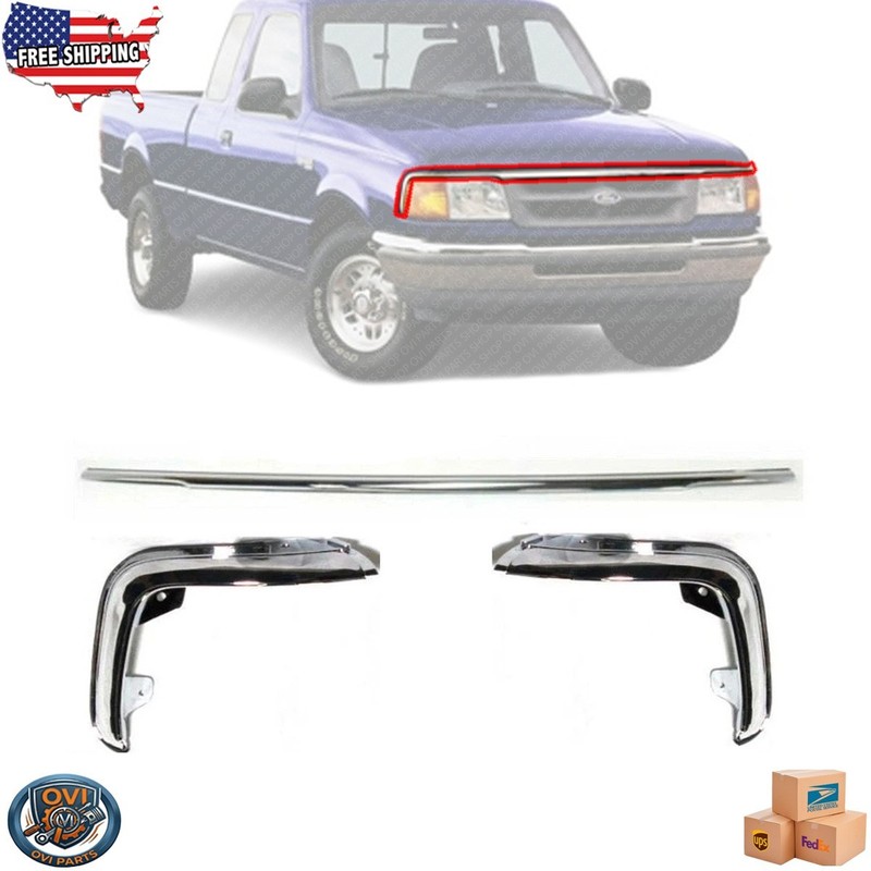 For 1993-1997 Ford Ranger Front Chrome Grille Molding Trim And Headlight Molding