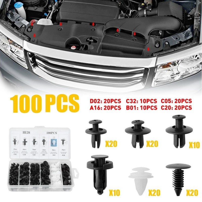 100PACK TRIM Bumper Clips FENDER Push Auto Car Rivet FASTENER Pin PANEL 6 Size