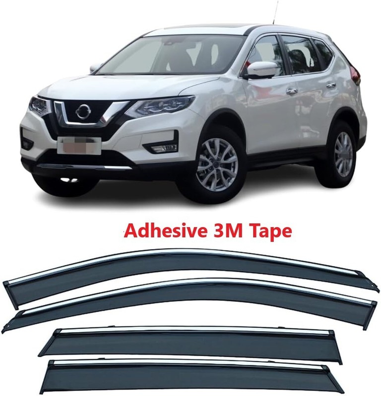 Window Visors Rain Guards Chrome Trim Smoke Tinted Fit Nissan Rogue 2014-2020