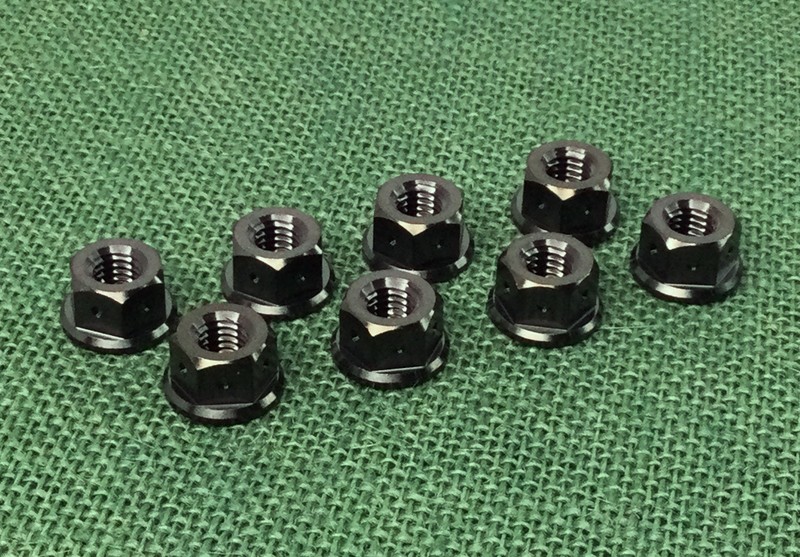 APk M8x1.25 GR5 Titanium Flanged Nut, Black x 8
