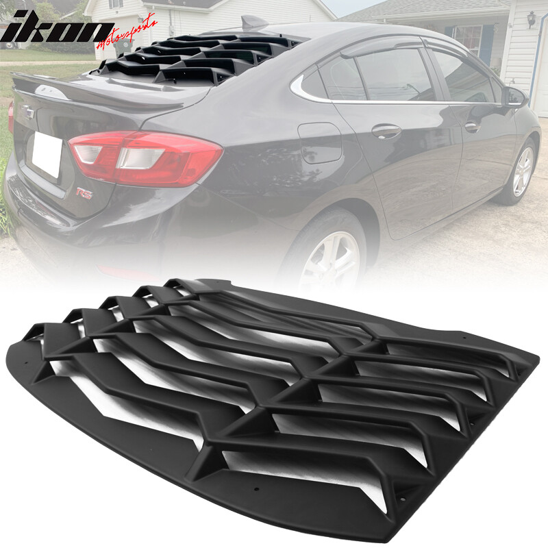 Fits 16-19 Chevy Cruze Rear Window Louvers Cover Sun Shade Unpainted Black ABS