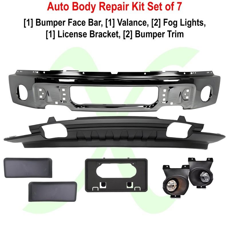 Front Bumper Chrome Steel & Fog Lights Assembly Kit For 2009-2014 Ford F-150 gallery